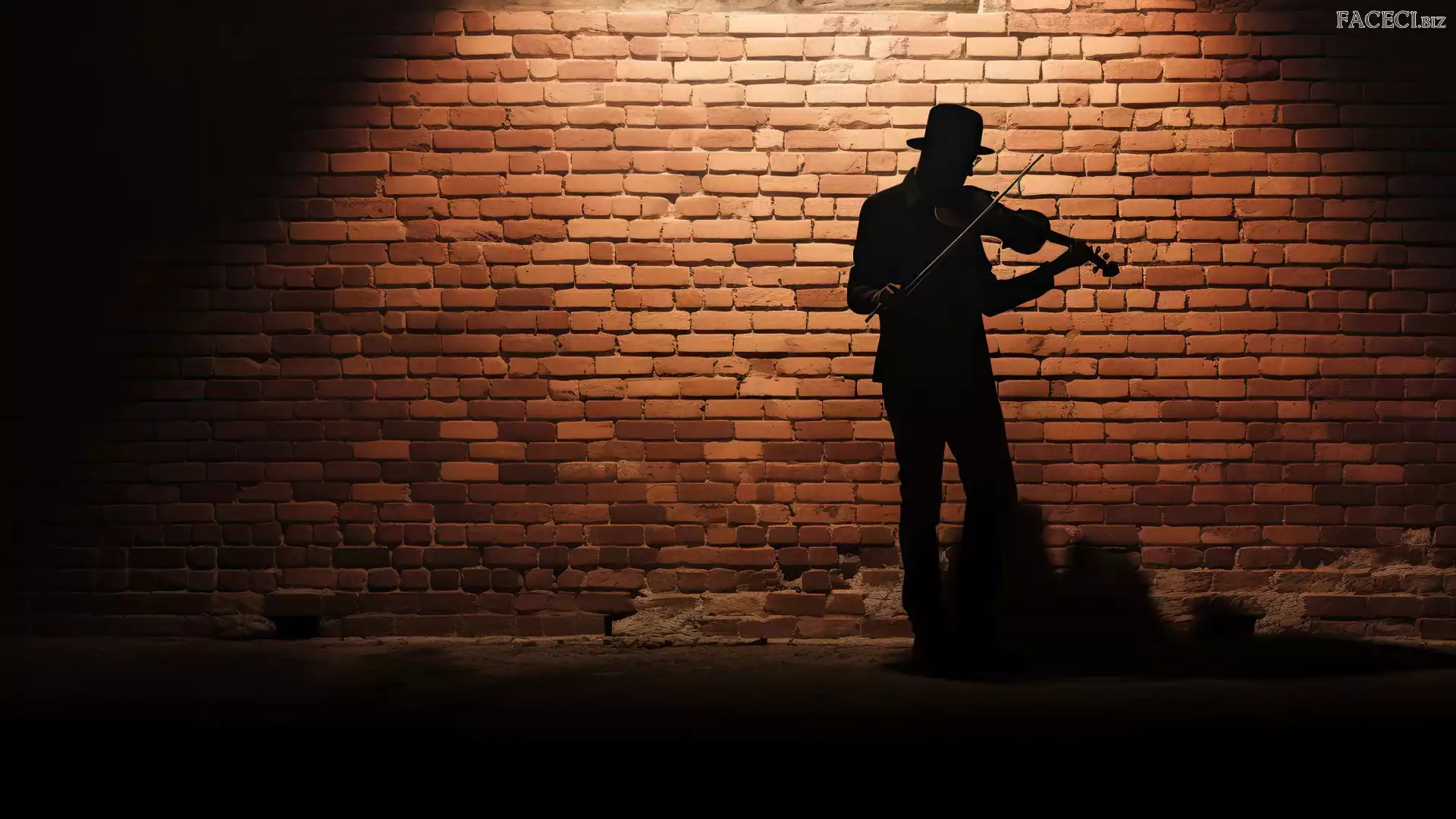 Ściana, Cegły, Grafika, Mężczyzna, Skrzypce