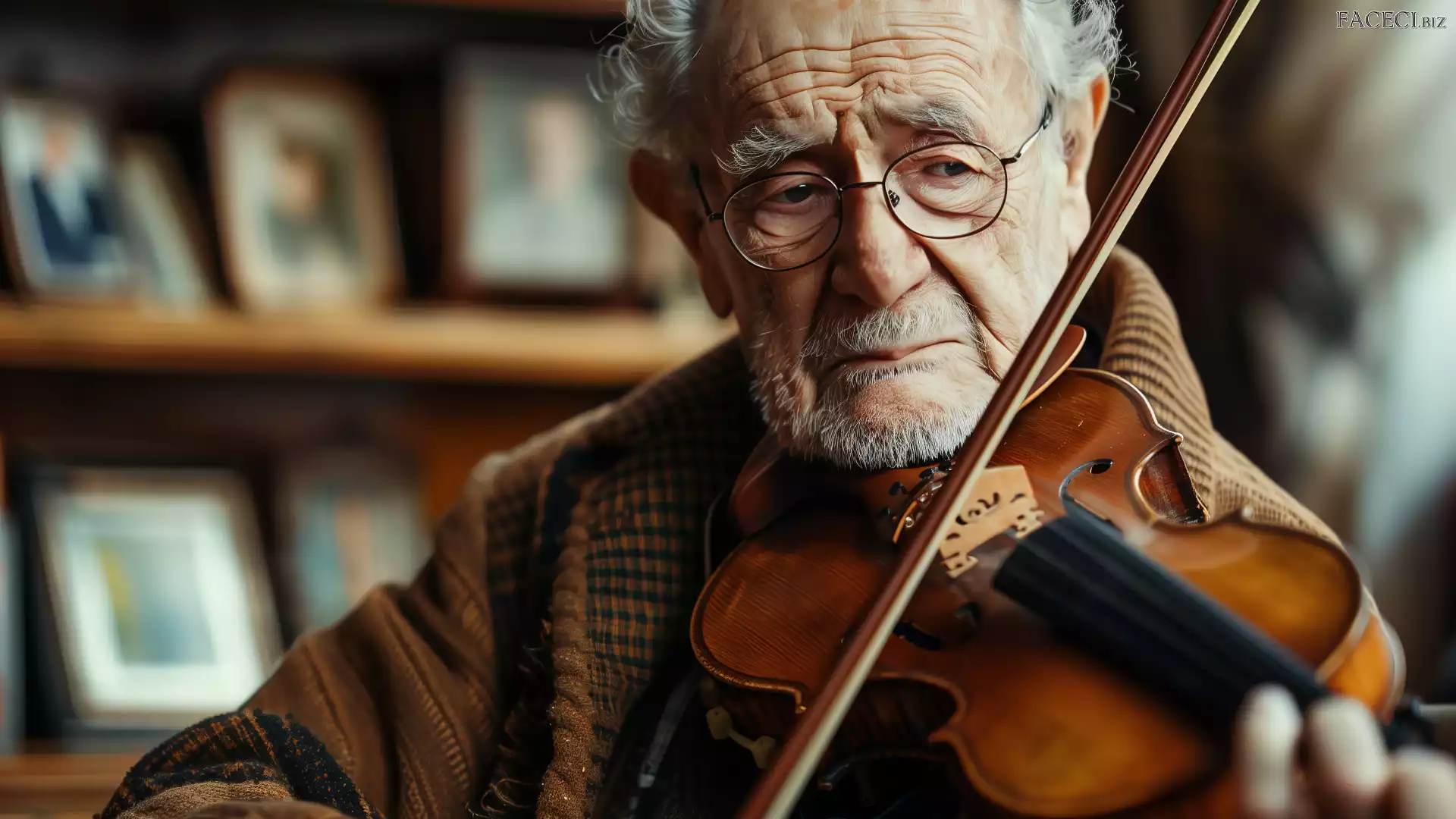 Starszy, Mężczyzna, Skrzypce, Okulary