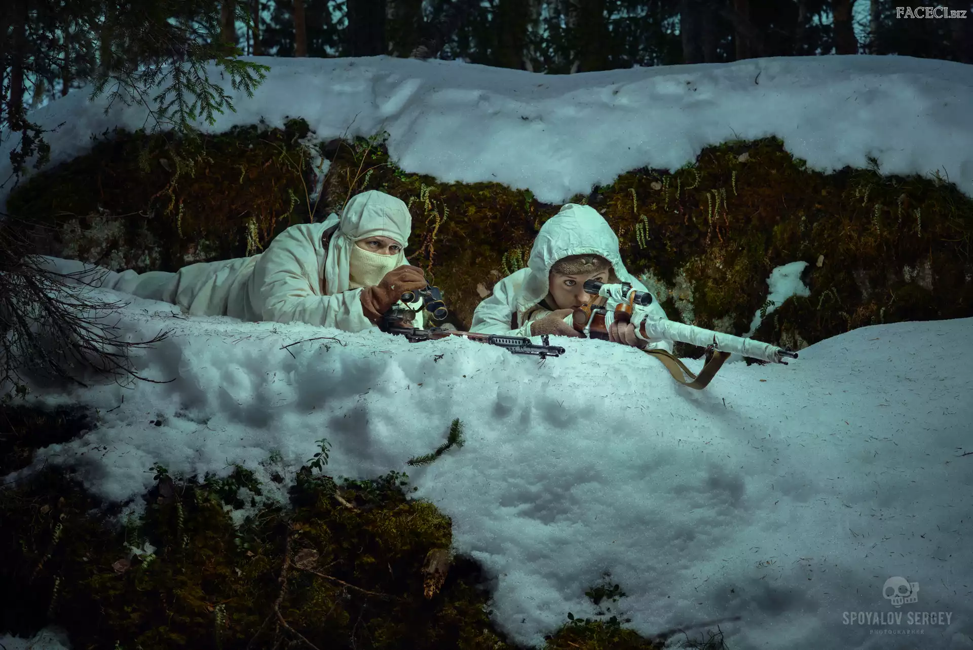 Śnieg, Zima, Snajperzy, Żołnierze, Kamuflaż